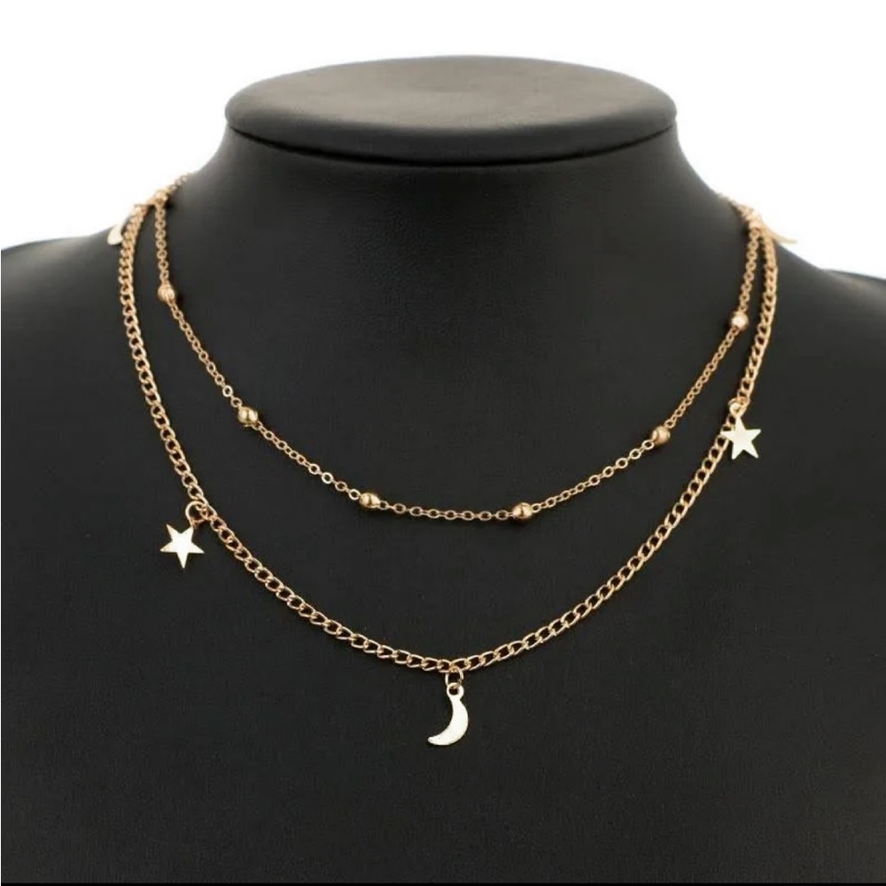 Double Layer Moon and Star Necklace